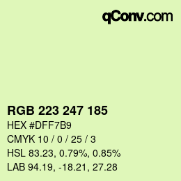 Color code: RGB 223 247 185 | qconv.com