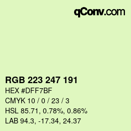 Color code: RGB 223 247 191 | qconv.com