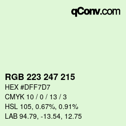 カラーコード: RGB 223 247 215 | qconv.com