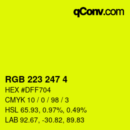 Color code: RGB 223 247 4 | qconv.com