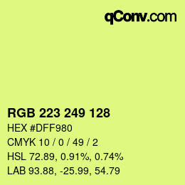 Color code: RGB 223 249 128 | qconv.com