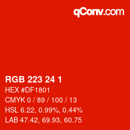 カラーコード: RGB 223 24 1 | qconv.com