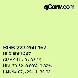 Color code: RGB 223 250 167 | qconv.com