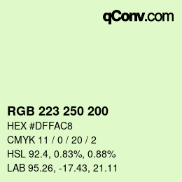 Color code: RGB 223 250 200 | qconv.com