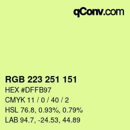 Color code: RGB 223 251 151 | qconv.com