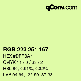 Color code: RGB 223 251 167 | qconv.com