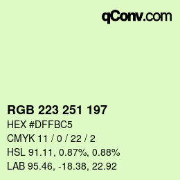 Color code: RGB 223 251 197 | qconv.com