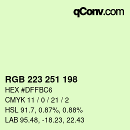 Color code: RGB 223 251 198 | qconv.com