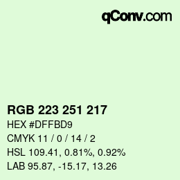 Color code: RGB 223 251 217 | qconv.com