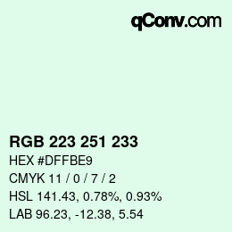 Color code: RGB 223 251 233 | qconv.com
