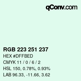 Color code: RGB 223 251 237 | qconv.com