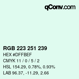 Color code: RGB 223 251 239 | qconv.com