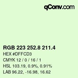 カラーコード: RGB 223 252.8 211.4 | qconv.com