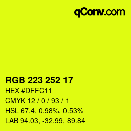 Color code: RGB 223 252 17 | qconv.com