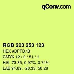 Color code: RGB 223 253 123 | qconv.com