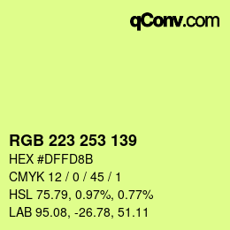 Color code: RGB 223 253 139 | qconv.com