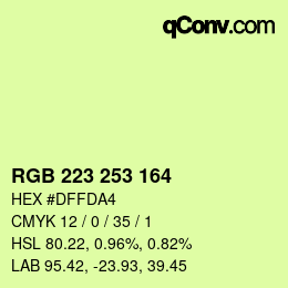 Color code: RGB 223 253 164 | qconv.com