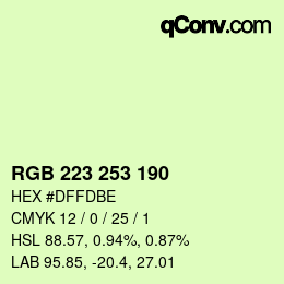 Color code: RGB 223 253 190 | qconv.com