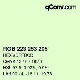 Color code: RGB 223 253 205 | qconv.com