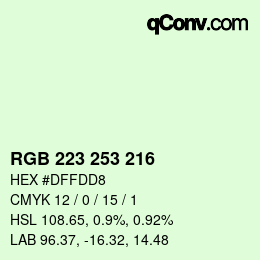 Color code: RGB 223 253 216 | qconv.com