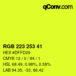 カラーコード: RGB 223 253 41 | qconv.com