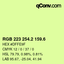 カラーコード: RGB 223 254.2 159.6 | qconv.com