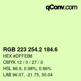 カラーコード: RGB 223 254.2 184.6 | qconv.com