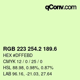 カラーコード: RGB 223 254.2 189.6 | qconv.com