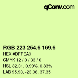 カラーコード: RGB 223 254.6 169.6 | qconv.com