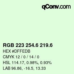 カラーコード: RGB 223 254.6 219.6 | qconv.com