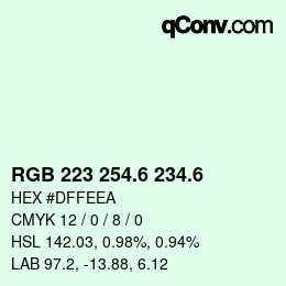 カラーコード: RGB 223 254.6 234.6 | qconv.com
