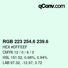 カラーコード: RGB 223 254.6 239.6 | qconv.com