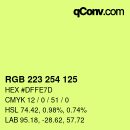 Color code: RGB 223 254 125 | qconv.com