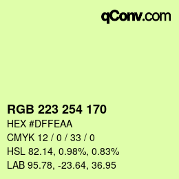 Color code: RGB 223 254 170 | qconv.com