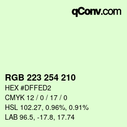Color code: RGB 223 254 210 | qconv.com