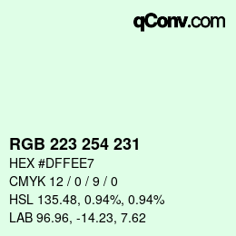 Color code: RGB 223 254 231 | qconv.com