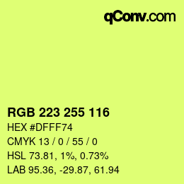 Color code: RGB 223 255 116 | qconv.com
