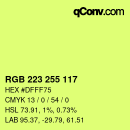 Color code: RGB 223 255 117 | qconv.com