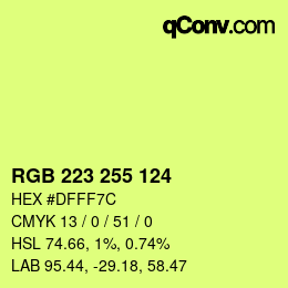 Color code: RGB 223 255 124 | qconv.com