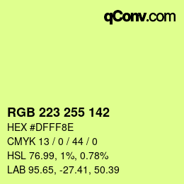 Color code: RGB 223 255 142 | qconv.com