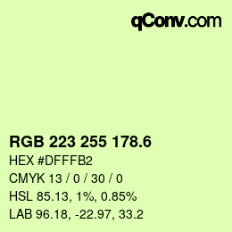 カラーコード: RGB 223 255 178.6 | qconv.com