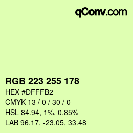 Color code: RGB 223 255 178 | qconv.com