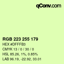 Color code: RGB 223 255 179 | qconv.com