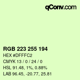 Color code: RGB 223 255 194 | qconv.com