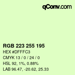 Color code: RGB 223 255 195 | qconv.com