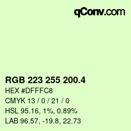 カラーコード: RGB 223 255 200.4 | qconv.com