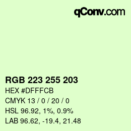 Color code: RGB 223 255 203 | qconv.com