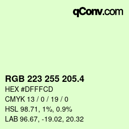 カラーコード: RGB 223 255 205.4 | qconv.com