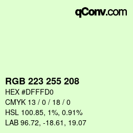 Color code: RGB 223 255 208 | qconv.com