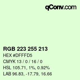 Color code: RGB 223 255 213 | qconv.com